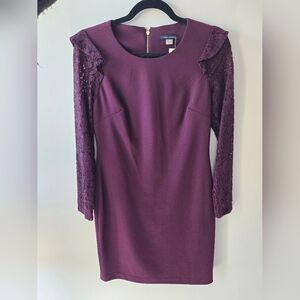 Tommy Hilfiger Plum Long Lace Sleeve Mini Dress